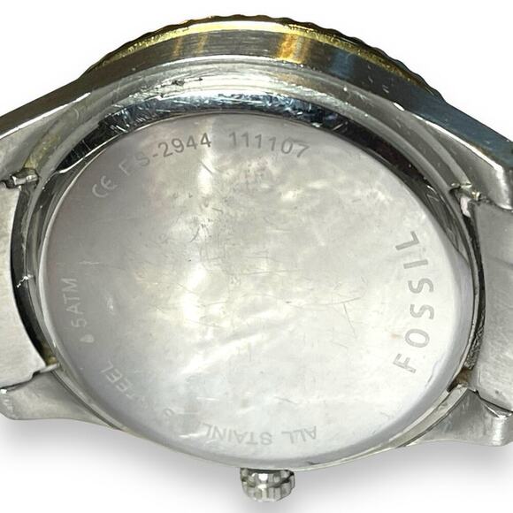 Fossil Stella Watch Womens Two Tone Rhinestone Bezel Mother of Pearl Dials WORKS - Picture 4 of 9